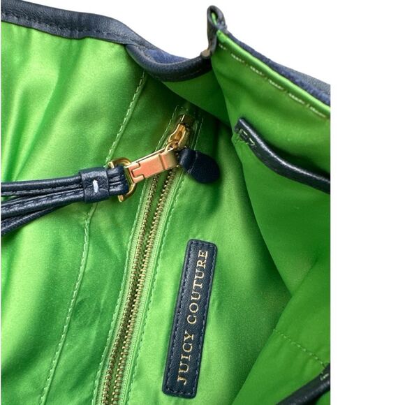 Juicy Couture Navy Blue Suede Clutch - Magnetic Closure - Leather Trim & Tassels - Picture 8 of 8